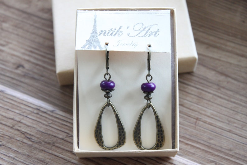 Purple Earrings Boho Earrings Dangle Drop Earrings Boho jewelry Brass Earrings Gifts For women image 10