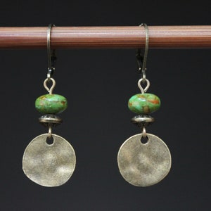 Green Earrings Brass Earrings Dangle Earrings Drop Earrings Small boho earrings Rustic earrings Gift for women Gift For Her