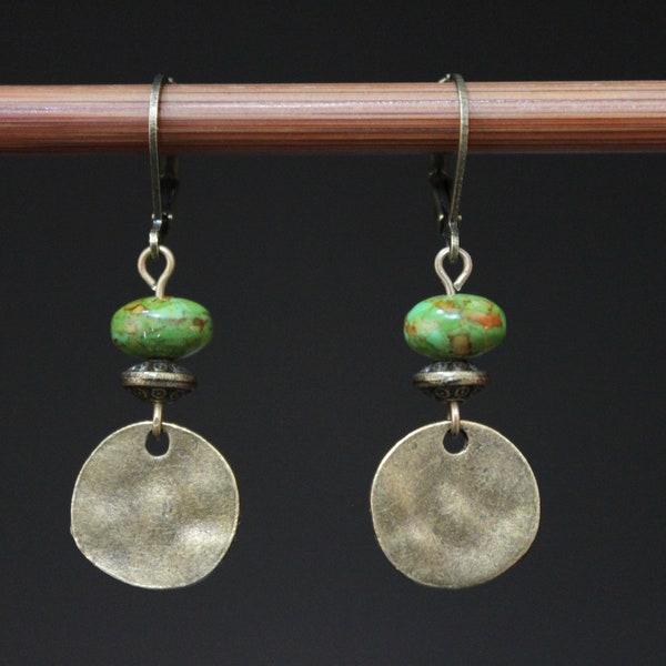 Green Earrings Brass Earrings Dangle Earrings Drop Earrings Small boho earrings Rustic earrings Gift for women Gift For Her