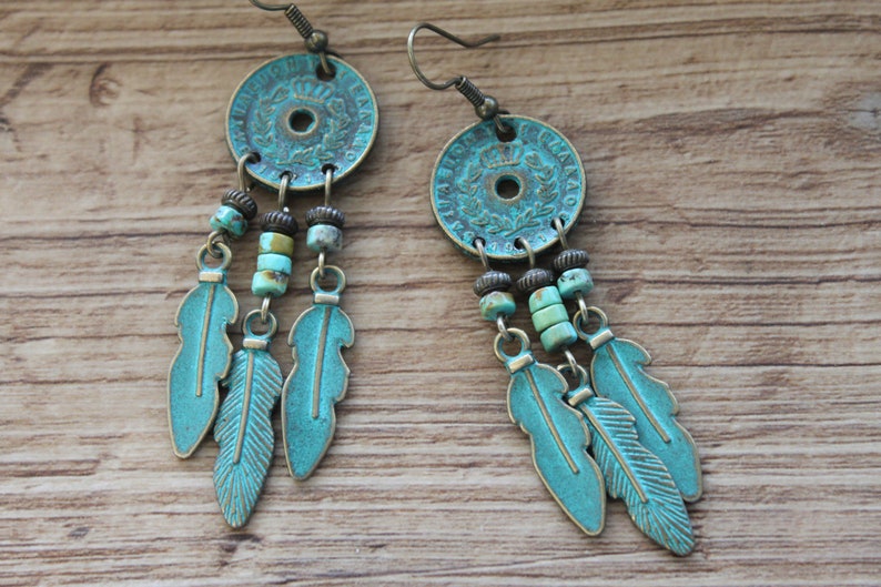 Turquoise Boho Earrings, Chandelier Dangle Earrings, Statement Earrings, Bohemian Earrings, Boho Jewelry, Hippie Earrings, Ethnic earrings image 6