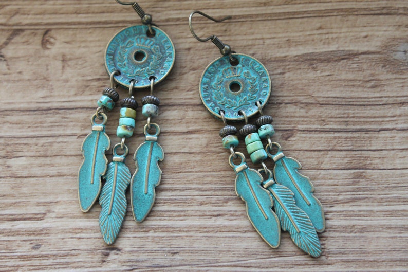 Pendientes Boho turquesa, Pendientes colgantes de araña, Pendientes de declaración, Pendientes Boho, Joyería Boho, Pendientes hippies, Pendientes étnicos imagen 6