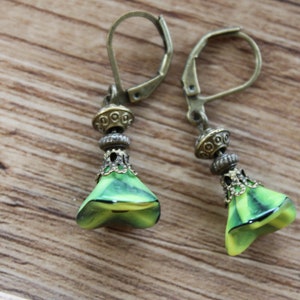 Green Earrings Dangle Drop Earrings Czech Glass Earrings Flower Earrings Gift For Women Gift for her image 3