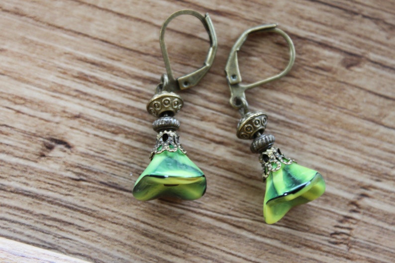 Green Earrings Dangle Drop Earrings Czech Glass Earrings Flower Earrings Gift For Women Gift for her image 3