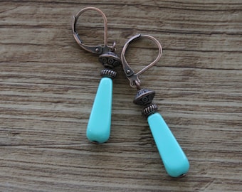 Türkis Ohrringe Tschechische Glas Ohrringe Baumeln Tropfen Ohrringe Geschenk für sie Geschenk für Frauen Geschenke