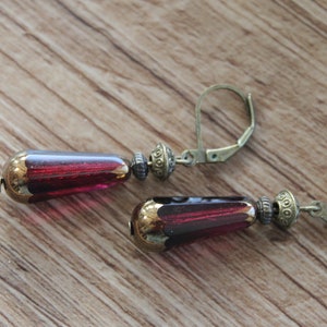 Rote Ohrringe, baumeln Ohrringe, Tropfen Ohrringe, Tschechische Glasohrringe, Rot Schmuck, Teardrop Ohrringe, Geschenk für Frauen Bild 8