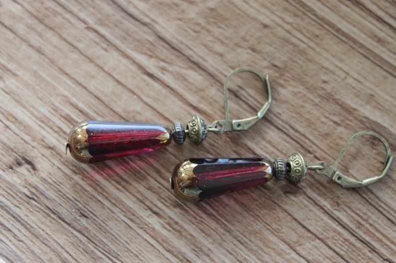 Rote Ohrringe, baumeln Ohrringe, Tropfen Ohrringe, Tschechische Glasohrringe, Rot Schmuck, Teardrop Ohrringe, Geschenk für Frauen Bild 8