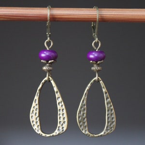 Purple Earrings Boho Earrings Dangle Drop Earrings Boho jewelry Brass Earrings Gifts For women image 1