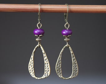 Purple Earrings Boho Earrings Dangle Drop Earrings Boho jewelry Brass Earrings Gifts For women