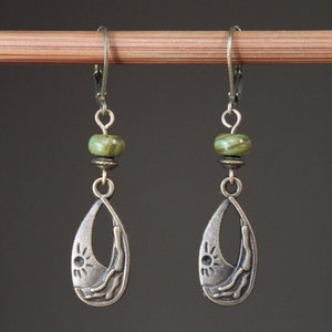 Green Brass Boho Earrings Dangle Drop Earrings Boho Jewelry Gift for women Gift For Her image 1