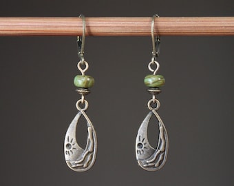 Green Brass Boho Earrings Dangle Drop Earrings Boho Jewelry Gift for women Gift For Her