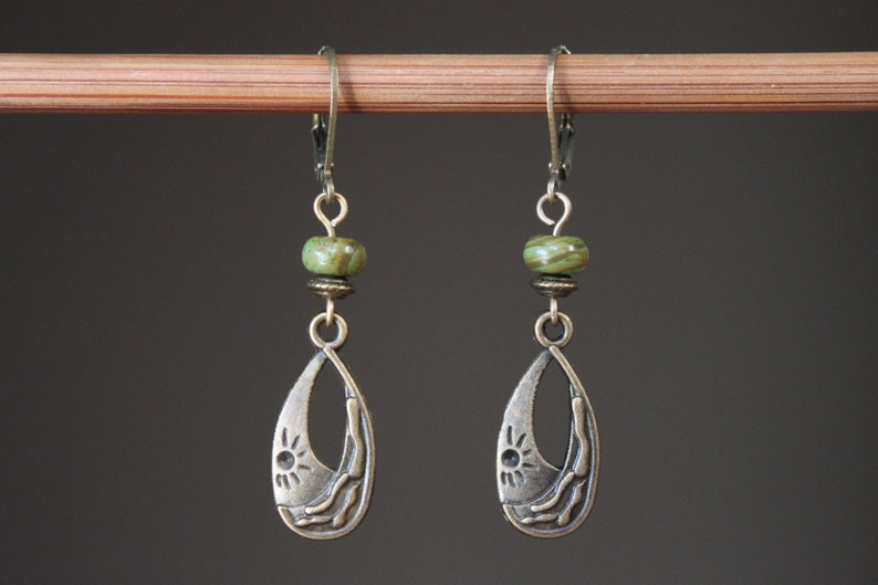 Green Brass Boho Earrings Dangle Drop Earrings Boho Jewelry Gift for women Gift For Her image 1