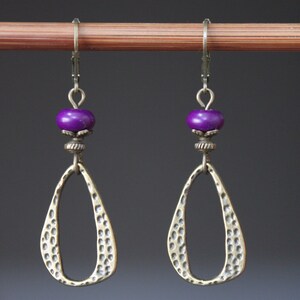 Purple Earrings Boho Earrings Dangle Drop Earrings Boho jewelry Brass Earrings Gifts For women image 6