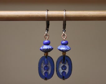 Navy Blue Earrings / Czech Glass Earrings / Dangle Earrings / Drop Earrings / Boho Earrings / Ethnic Earrings/ Blue Jewelry / Gift for women