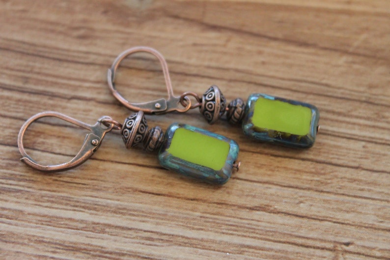 Green Earrings Dangle Drop earrings SMALL EARRINGS Czech Glass earrings Gift for women Gift for her Gifts image 4