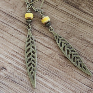 Geel blad messing oorbellen/Boho Dangle Oorbellen/Boho sieraden/Boho oorbellen/aardse/rustieke oorbellen/natuurliefhebber cadeau