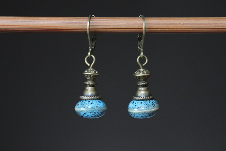 Blue Ceramic Earrings, Dangle Drop Earrings, Rustic Earrings, Earthy Earrings, Blue Jewelry, Gift For women image 9