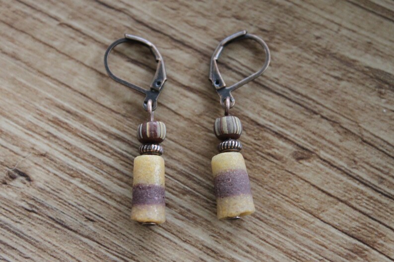 Brown Earrings Boho Earrings Dangle Earrings Glass Earrings Rustic Earrings Ethnic Earrings African Earrings Unique Earrings image 9