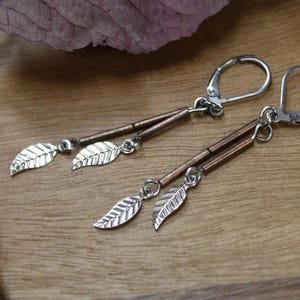 Copper & Sterling Silver Leaf Dangle Earrings, Mixed Metal Earrings, Dainty Jewelry