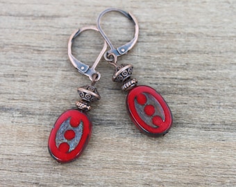 Red Earrings  Dangle Earrings Drop Earrings Czech Glass Earrings Christmas gift for her Gift for women
