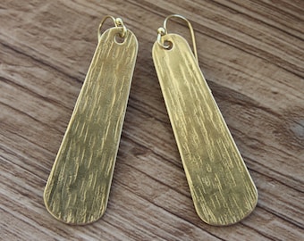 Hammered Gold Brass Earrings, Long Boho Earrings, Dangle and Drop Earrings, Boho Jewelry, Bohemian Earrings, Statement Earrings