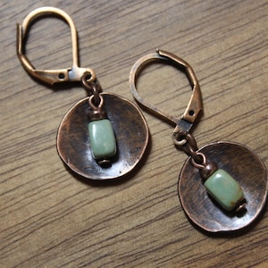 Oxidized Turquoise Green Copper Earrings, Small Dangle Earrings, Drop Earrings, Copper Jewelry, Rustic Earrings, Fall Earrings