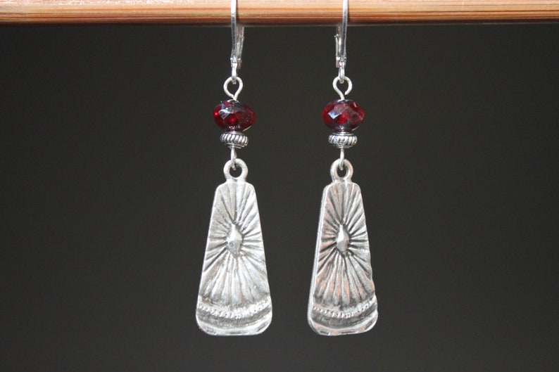 Red Boho Silver Dangle Earrings, Boho Jewelry, Bohemian Earrings, Czech Glass Earrings, Gift for Her, Gift for women image 9