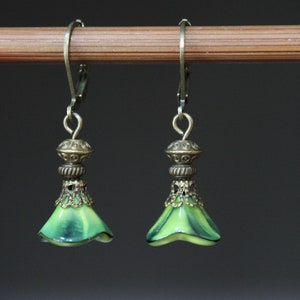 Green Earrings Dangle Drop Earrings Czech Glass Earrings Flower Earrings Gift For Women Gift for her image 1