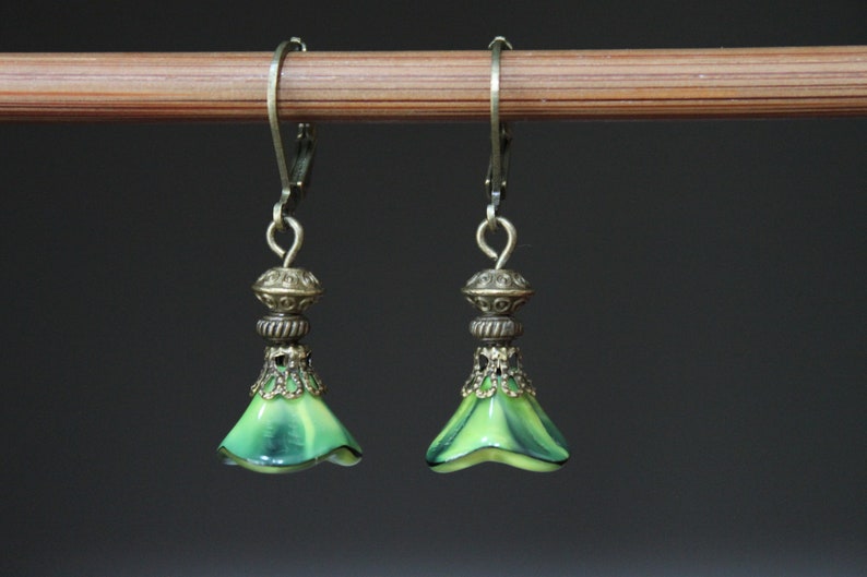 Green Earrings Dangle Drop Earrings Czech Glass Earrings Flower Earrings Gift For Women Gift for her image 1