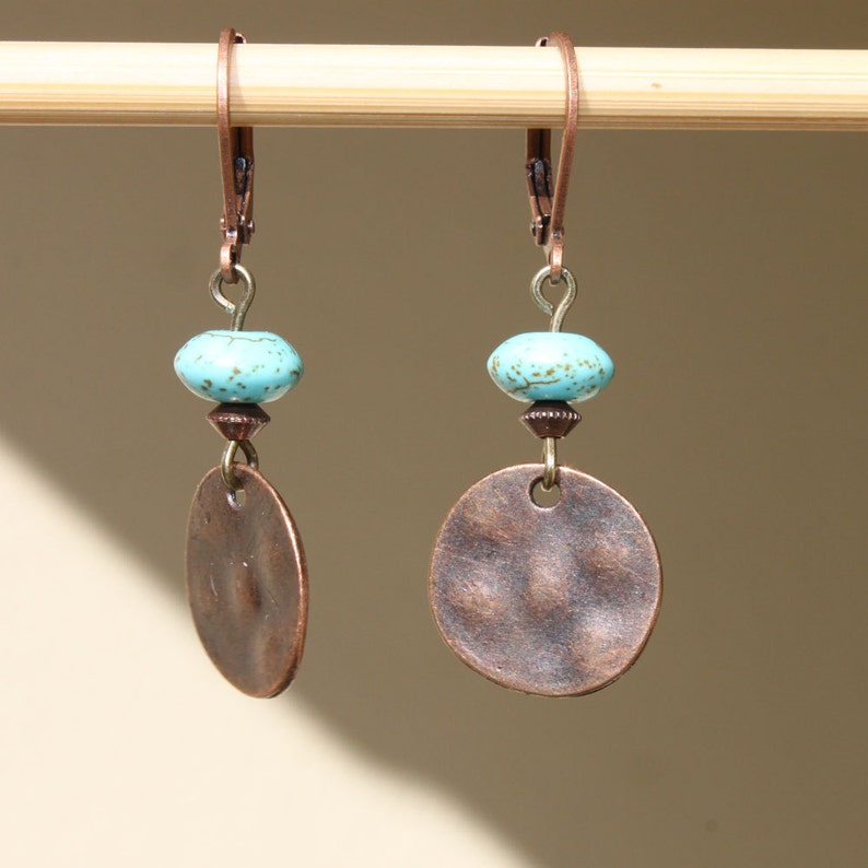 Turquoise Copper Earrings Dangle Drop Earrings Boho Earrings Etsy