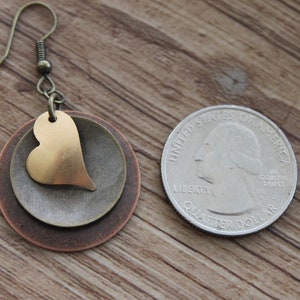 Heart Earrings Dangle Boho Earrings Drop Earrings Mixed Metal Earrings Heart Jewelry Gift for her Gift for wife Gift for women image 3
