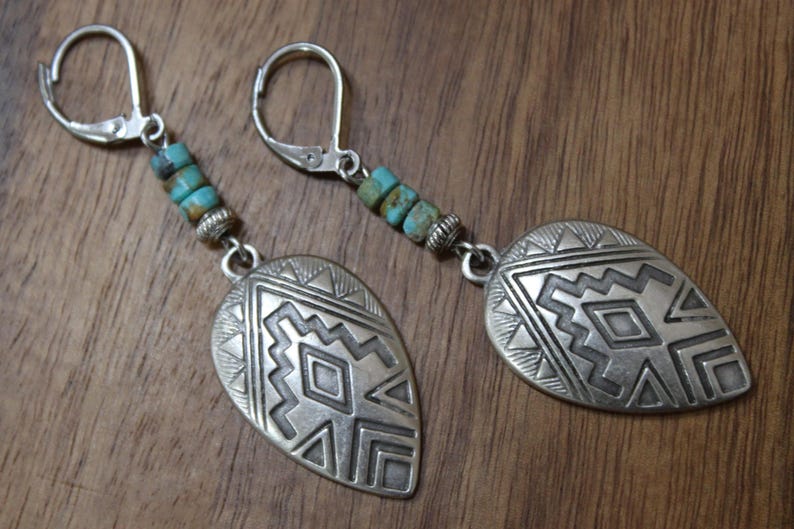 Turquoise Silver Earrings, Dangle Earrings, Boho Earrings, Boho Jewelry, Bohemian Earrings, Southwest Earrings, Western Jewelry image 4