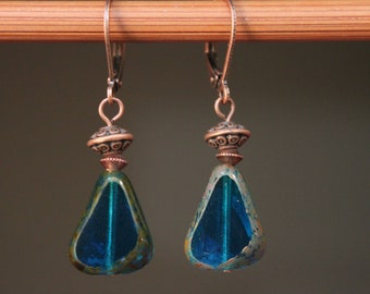 Blue Earrings, Czech Glass Earrings, Dangle Drop, Teardrop Earrings, Birthday Gift, For women, Gift For Her, Gift Ideas