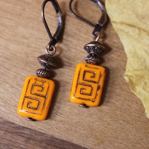 Orange Earrings, Dangle Earrings, Czech Glass Earrings, Small Drop Earrings, Gift For Her, Gift For women, Gift Ideas