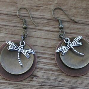 Boho Earrings Dangle Earrings Mixed Metal Earrings Dragonfly Earrings Boho Jewelry Gift for women Nature lover Gift image 6