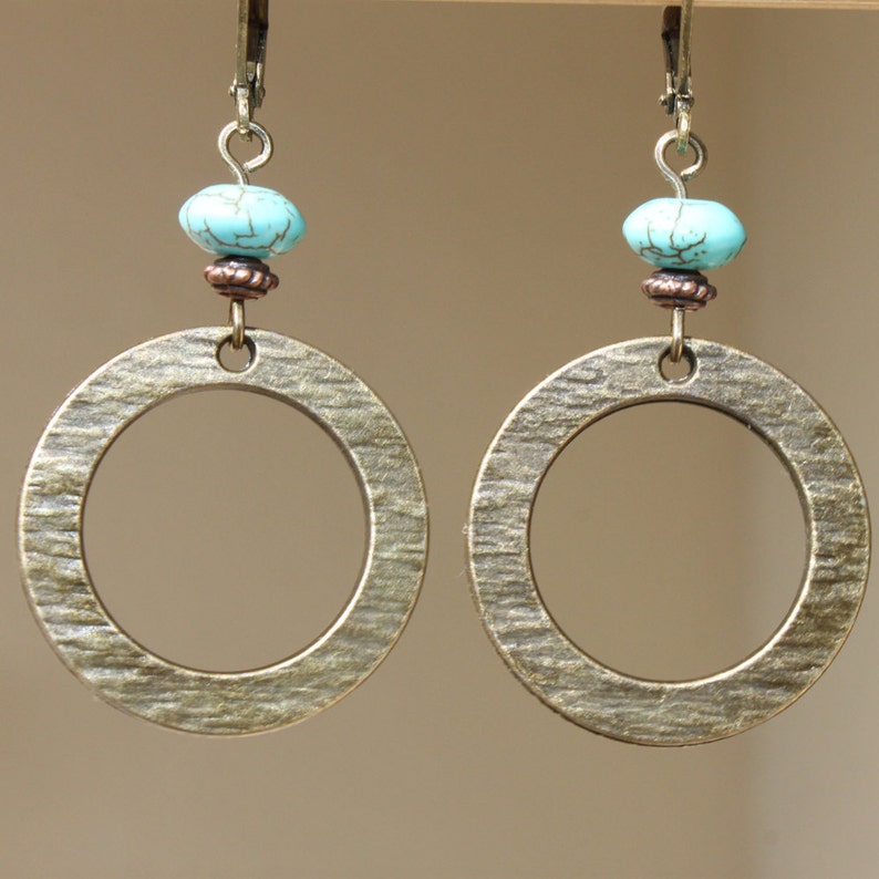 Boho Earrings Brass Turquoise Earrings Dangle Drop earrings Boho Jewelry Bohemian Jewelry Bohemian Earrings Gift For Her Gift for women