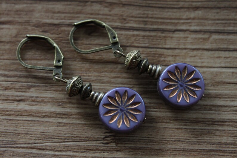 Purple Earrings Czech Glass Earrings Dangle drop Earrings Birthday Gifts For Her Gift for women image 6