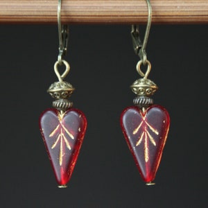 Red Heart Earrings, Dangle Earrings, Czech Glass Earrings, Red Jewelry, Mothers Day Gift , gift for women, Gift for Mom image 7