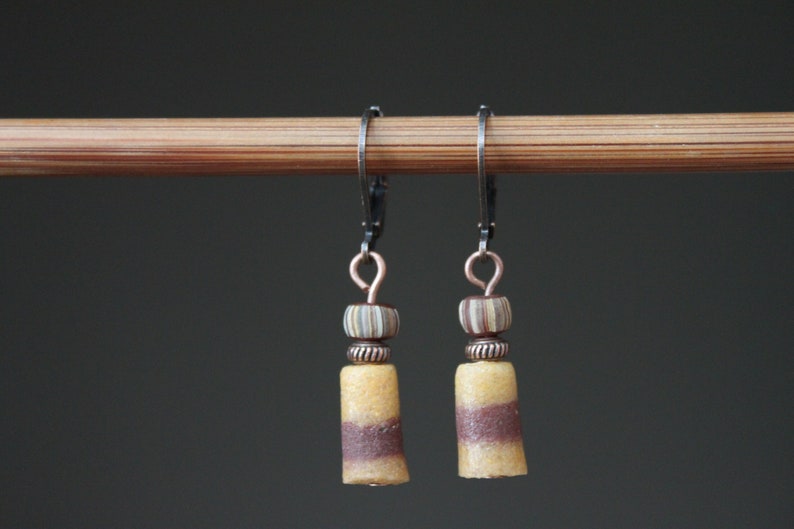 Brown Earrings Boho Earrings Dangle Earrings Glass Earrings Rustic Earrings Ethnic Earrings African Earrings Unique Earrings image 1