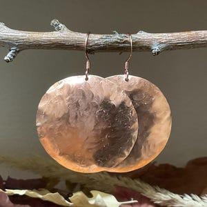 Hammered Copper Dangle Earrings – Large Boho Ethnic Statement Jewelry