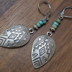 Turquoise Silver Earrings, Dangle Earrings, Boho Earrings, Boho Jewelry, Bohemian Earrings, Southwest Earrings, Western Jewelry image 3