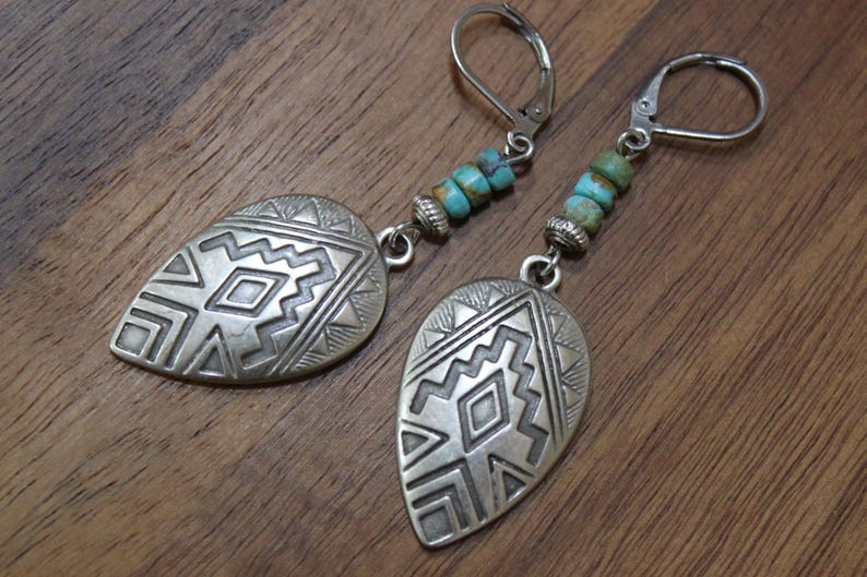 Turquoise Silver Earrings, Dangle Earrings, Boho Earrings, Boho Jewelry, Bohemian Earrings, Southwest Earrings, Western Jewelry image 3