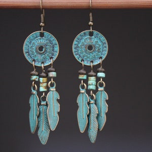 Turquoise Boho Earrings, Chandelier Dangle Earrings, Statement Earrings, Bohemian Earrings, Boho Jewelry, Hippie Earrings, Ethnic earrings image 1