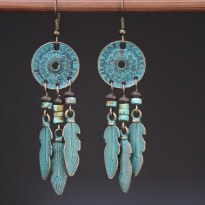 Pendientes Boho turquesa, Pendientes colgantes de araña, Pendientes de declaración, Pendientes Boho, Joyería Boho, Pendientes hippies, Pendientes étnicos imagen 1