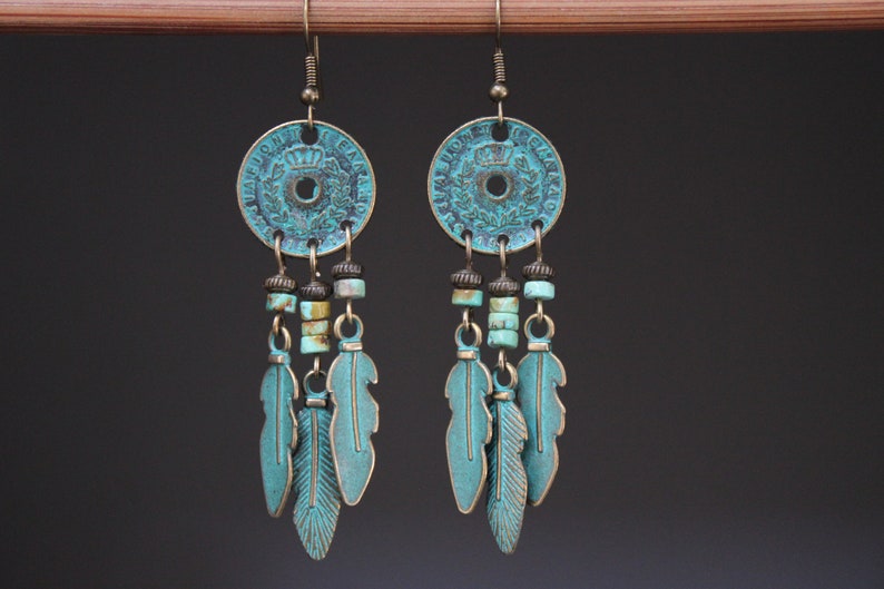 Turquoise Boho Earrings, Chandelier Dangle Earrings, Statement Earrings, Bohemian Earrings, Boho Jewelry, Hippie Earrings, Ethnic earrings image 1