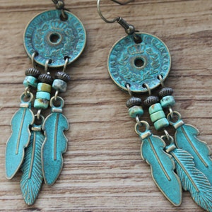 Turquoise Boho Earrings, Chandelier Dangle Earrings, Statement Earrings, Bohemian Earrings, Boho Jewelry, Hippie Earrings, Ethnic earrings image 8