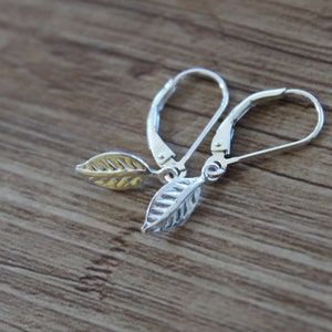 Tiny Sterling Silver Leaf Earrings, Dangle and Drop Earrings, Minimalist Earrings, Nature lover Earrings, For Women, Lever back Earrings