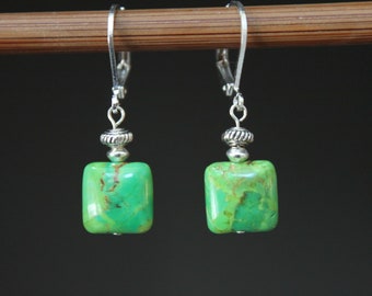 Silver Genuine Green Turquoise Earrings Dangle Earrings Drop earrings Gemstone Earrings Earthy Earrings Gift for women