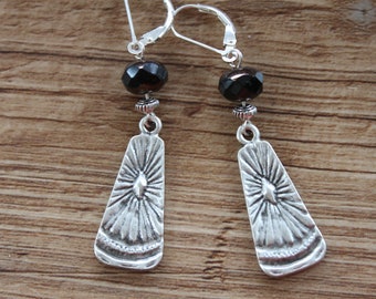 Black Boho Silver Earrings, Dangle Earrings, Drop Earrings, Czech Glass Earrings, Black Jewelry, Bohemian earrings, Gift For women