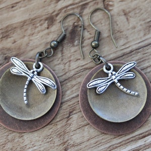 Boho Earrings Dangle Earrings Mixed Metal Earrings Dragonfly Earrings Boho Jewelry Gift for women Nature lover Gift image 9