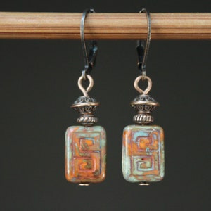 Orange Green Earrings, Dangle Earrings, Czech Glass Earrings, Drop Earrings, Small Earrings, Gift for women, Gift for Her